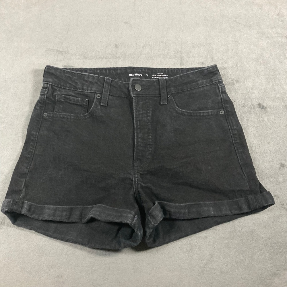 Old Navy OG Straight High Rise Black Denim Jean Shorts Womens 12 Rolled Cuff